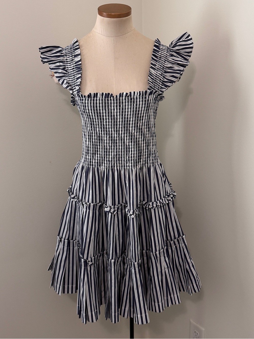Hill House Home XXL The Charlotte Nap Dress in Navy Blue & White Stripe Smocked
